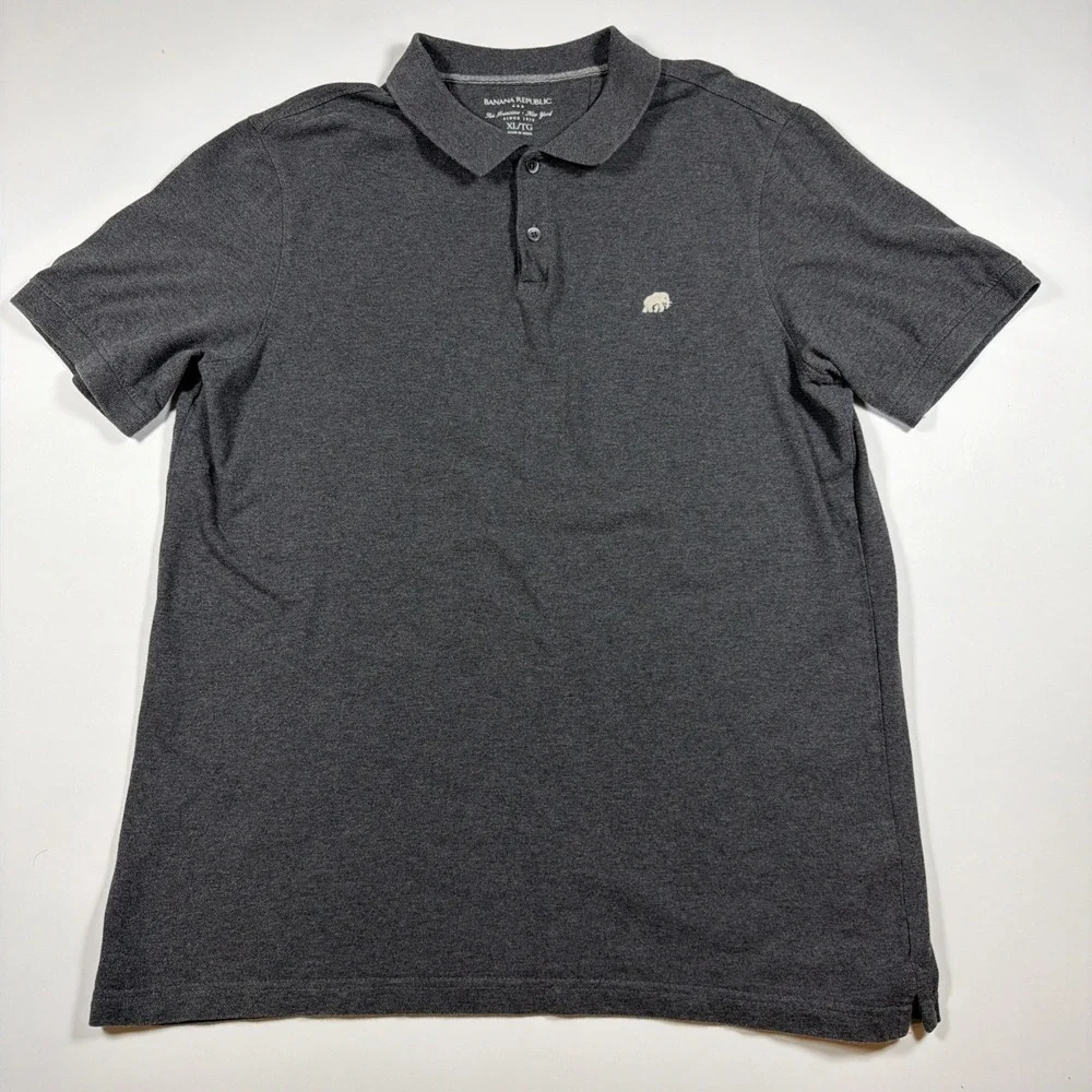 Banana Republic Mens Pique Polo Shirt Gray Elephant Logo Size XL